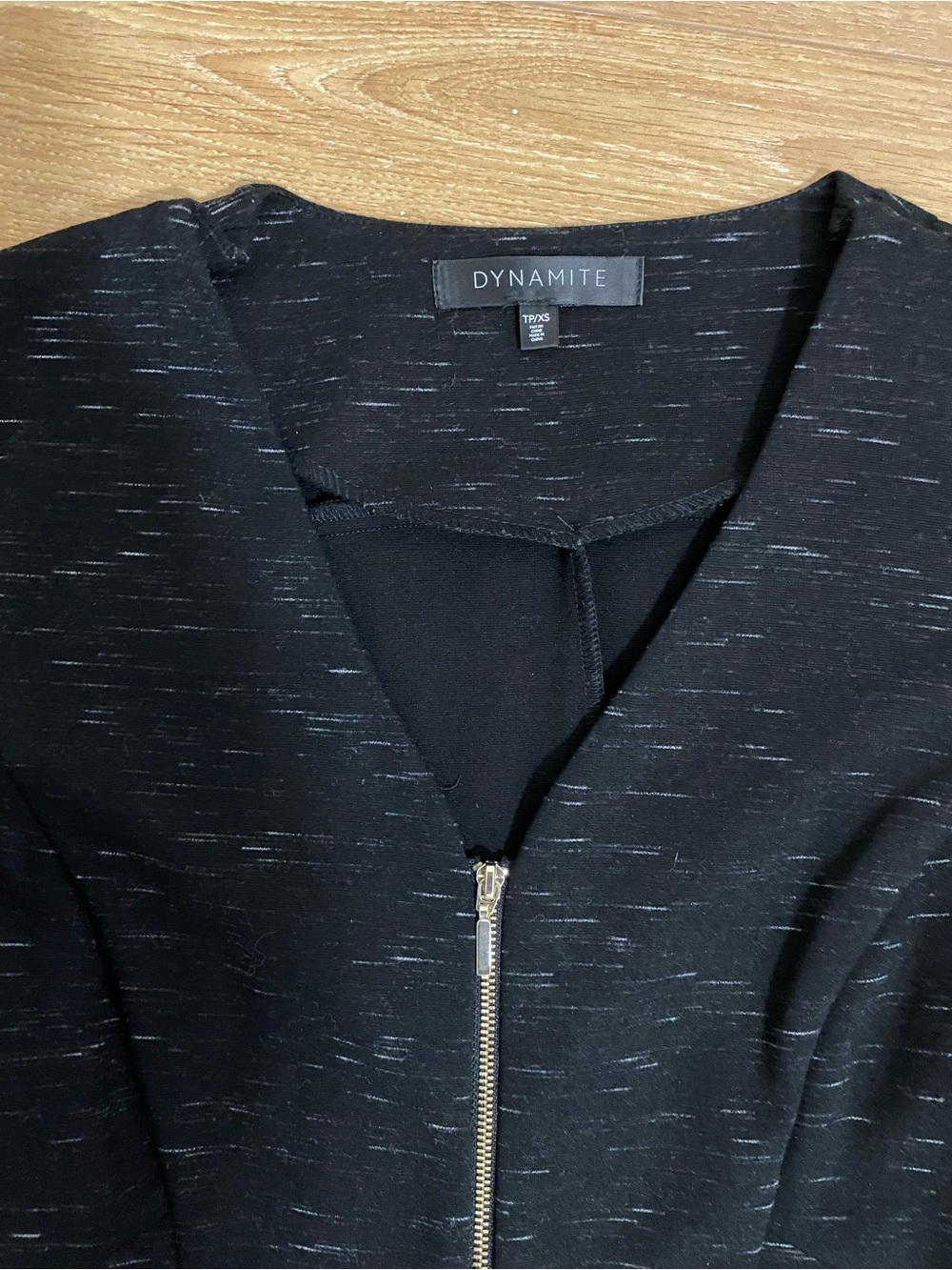 Dynamite Black V-Neck Long Sleeve Zip Front Dress - Picture 4 of 6